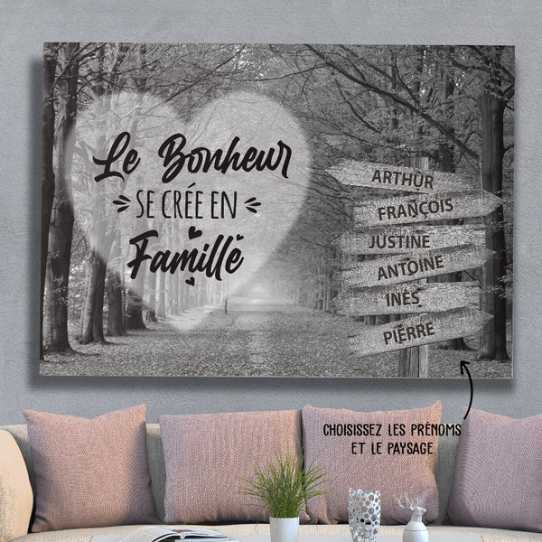 Toile Personnalisée - Le Bonheur C'Est La Famille - TESCADEAUX