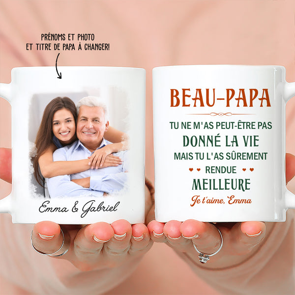 Cher Papa-bonus Merci d'être mon beau-papa, French Français, Mug  Personnalisé