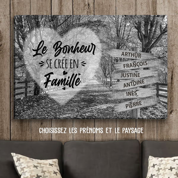 Toile Personnalisée - Le Bonheur C'Est La Famille - TESCADEAUX