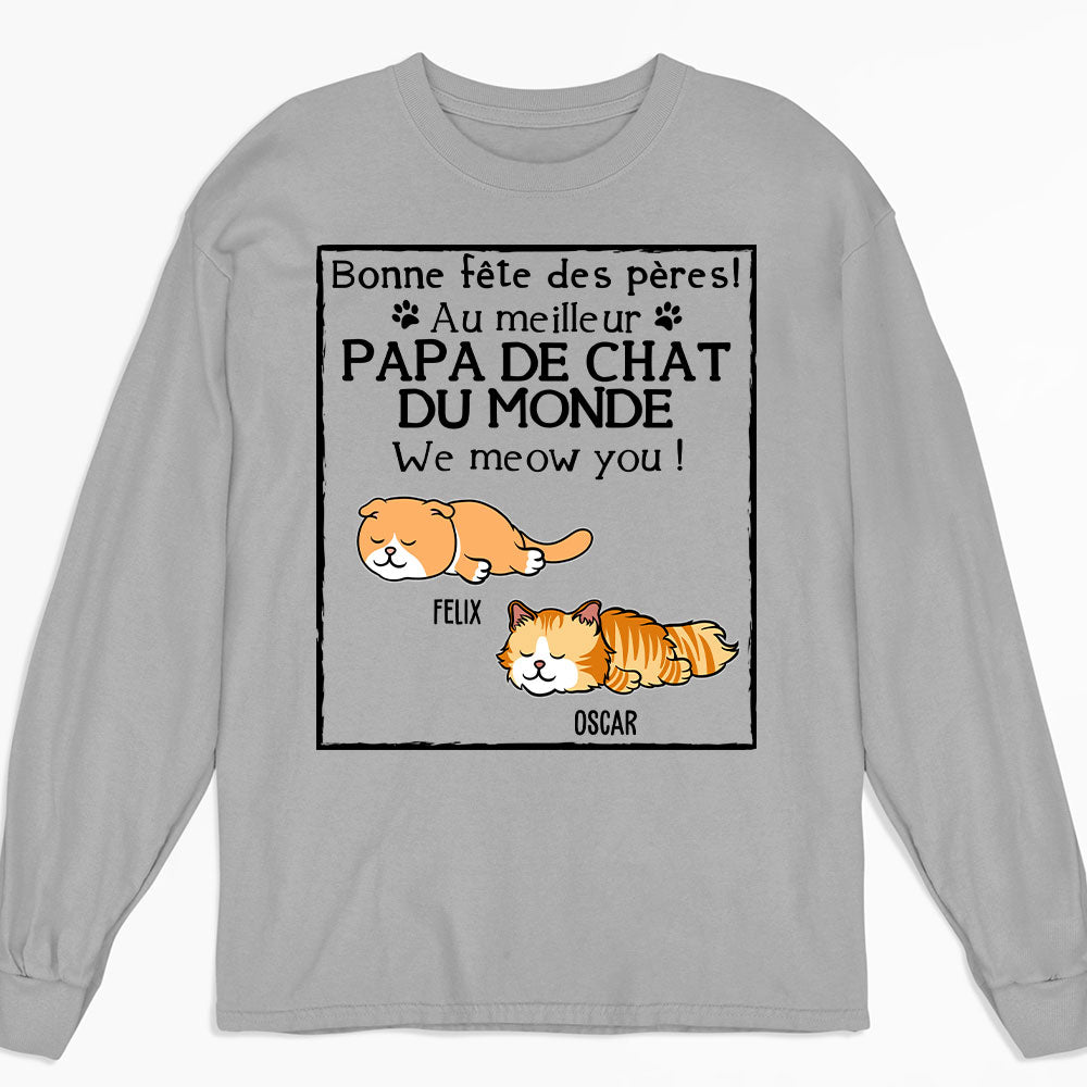T-SHIRT PERSONNALISÉ MANCHES LONGUES - MEOW MEILLEUR PAPA DE CHAT