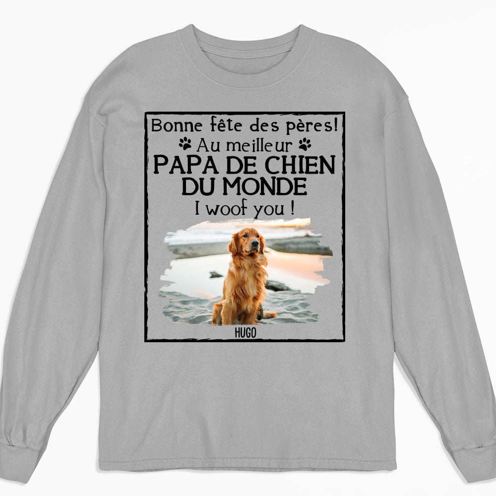T-Shirt Personnalisé Manches Longues - Ouaf Meilleur Papa de Chien Photo