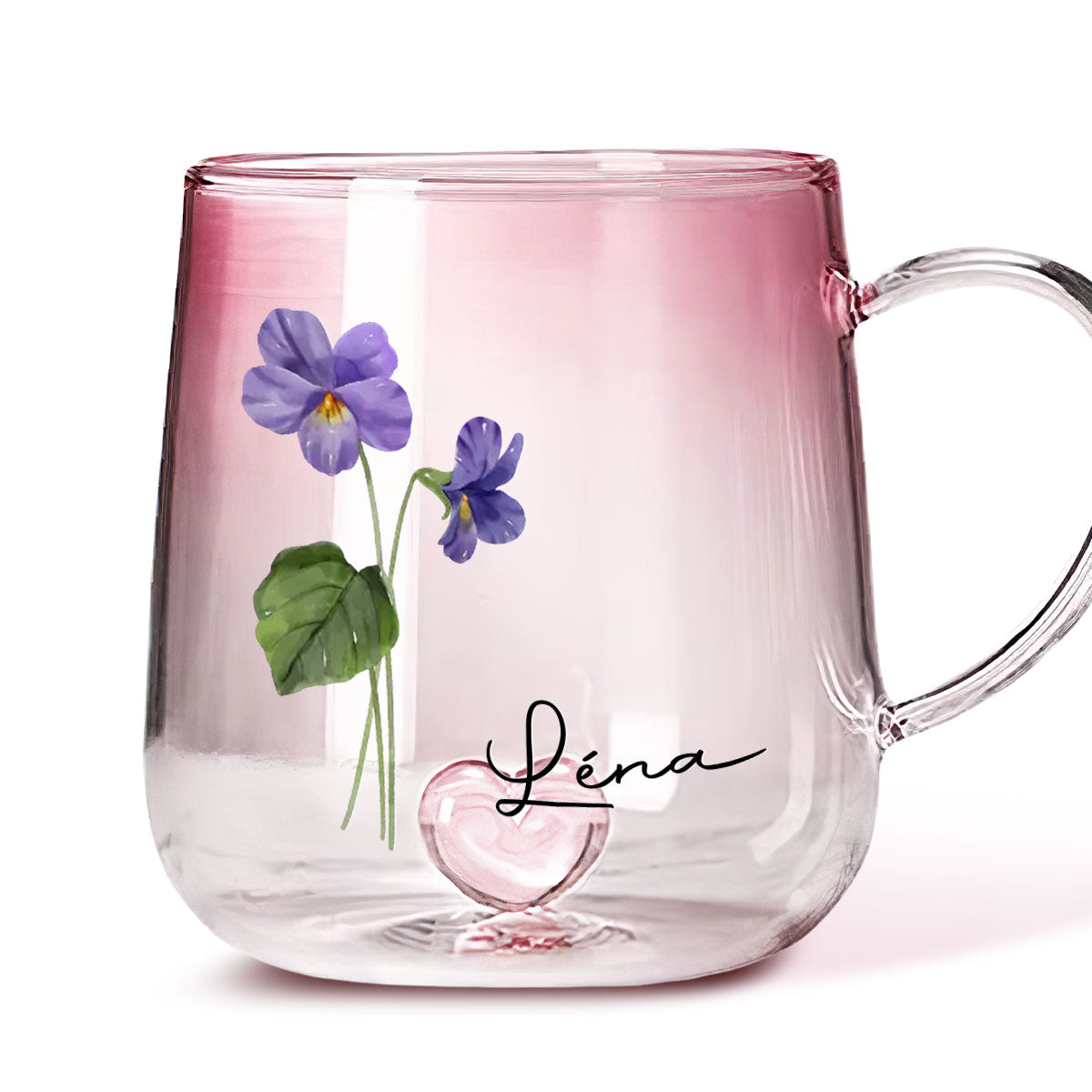 Mug En Verre Personnalisé Avec Dégradé Rose - Tu Es La Fleur La Plus Belle