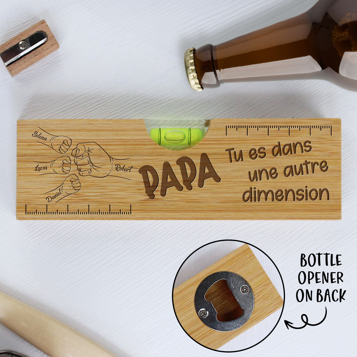 Niveau À Bulle Décapsuleur Personnalisé Gravé - Coup de Poing Papa