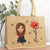 Sac En Jute Personnalisé  - Charme De Fille Fleurie En Dessin Animé