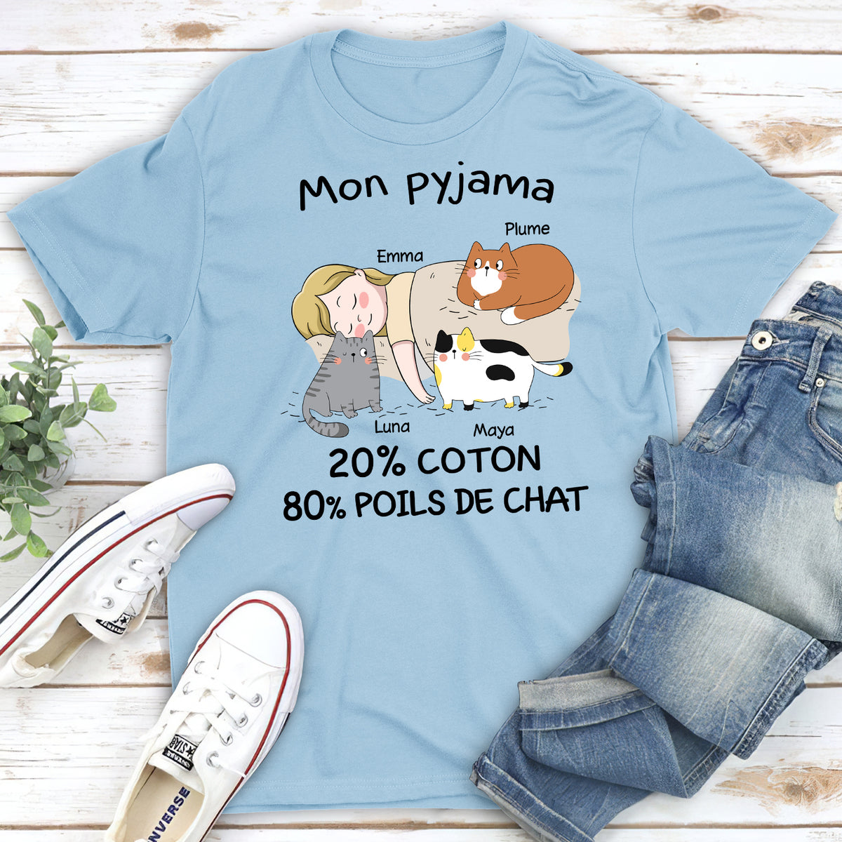 T-shirt Unisex Personnalisé - Mon Pyjama: 80% De Poils De Chat 2