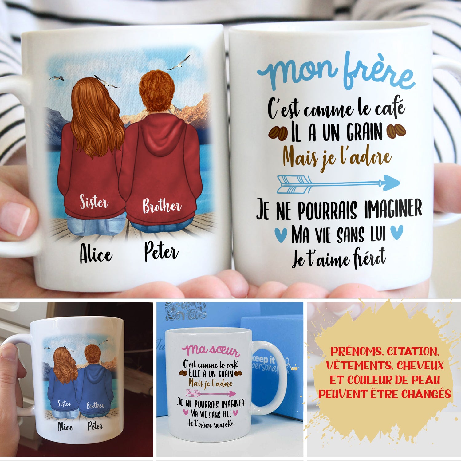 Mug Personnalisé - Ma Fille Adorée, Cadeau Fille - TESCADEAUX