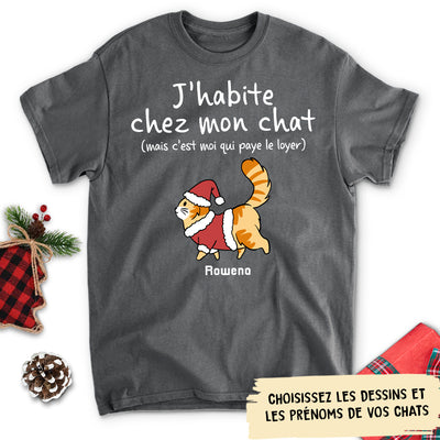 T-shirt Unisex Personnalisé - J‘Habite Chez Mon Chat - Version Noël