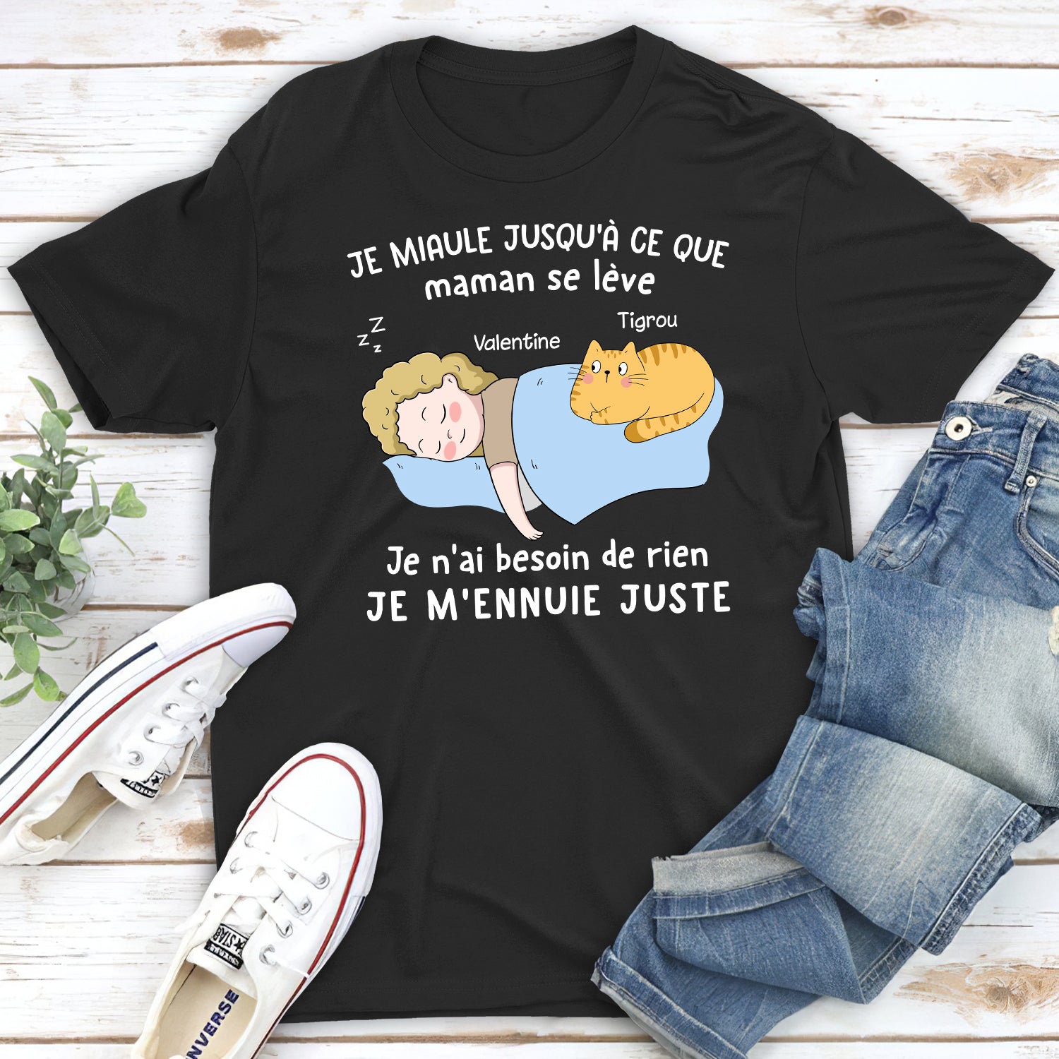 T-shirt Unisex Personnalisé - Chat Miaule Jusqu‘à Ce Que Sa Maman Se Lève 2