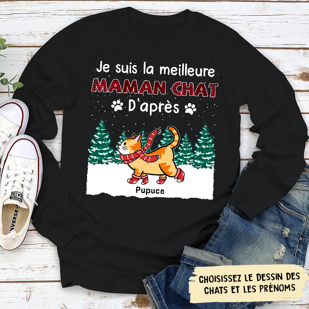 T-Shirt Personnalisé Manches Longues - La Meilleure Maman Ou Papa Chat De Noël