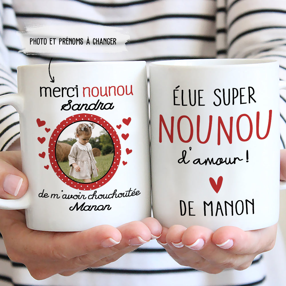 Mug Personnalisé - Élue Nounou D'Amour - TESCADEAUX