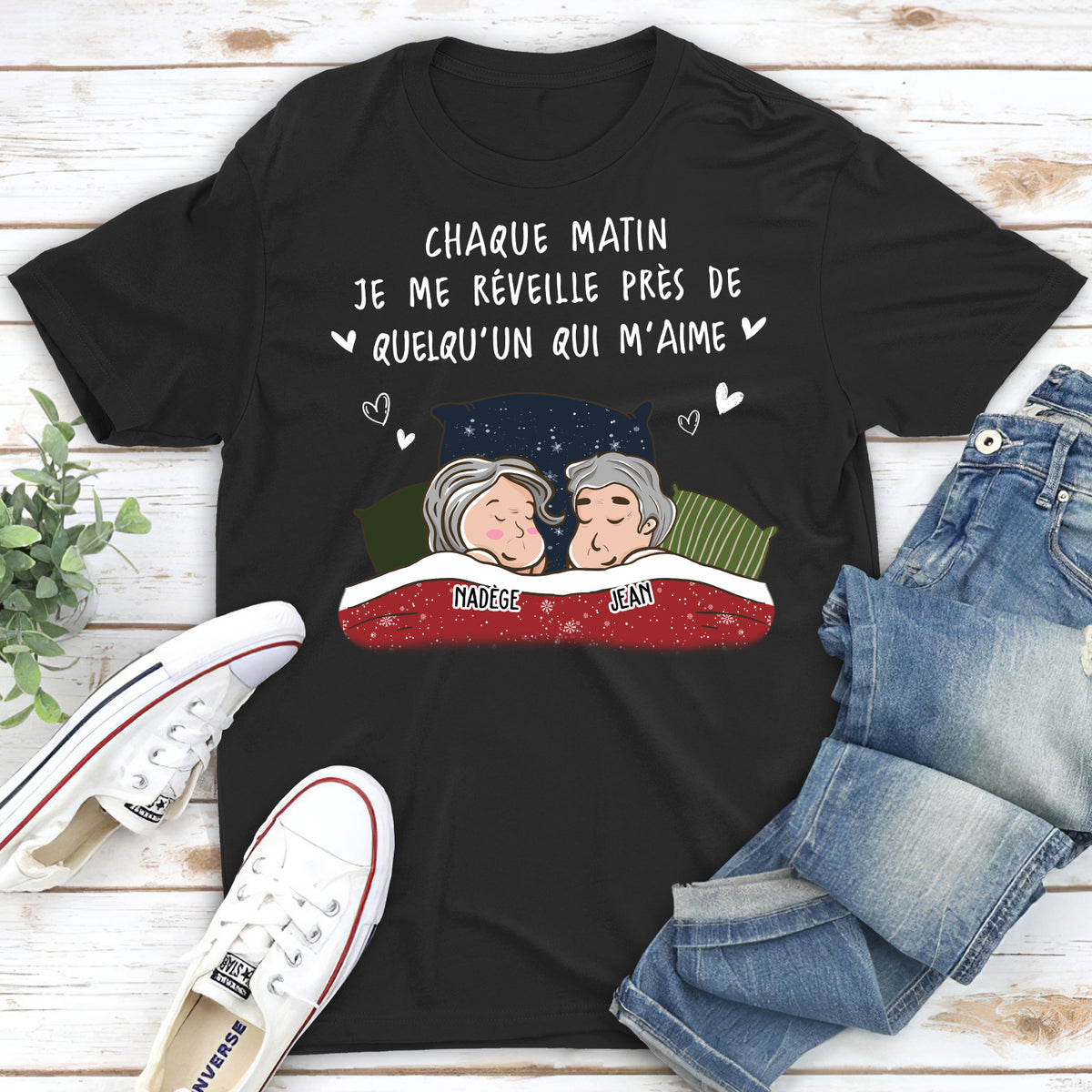 T-Shirt Personnalisé - Se Réveiller Près De Quelqu‘Un Qui S’aime Chaque Matin (Version Couple)
