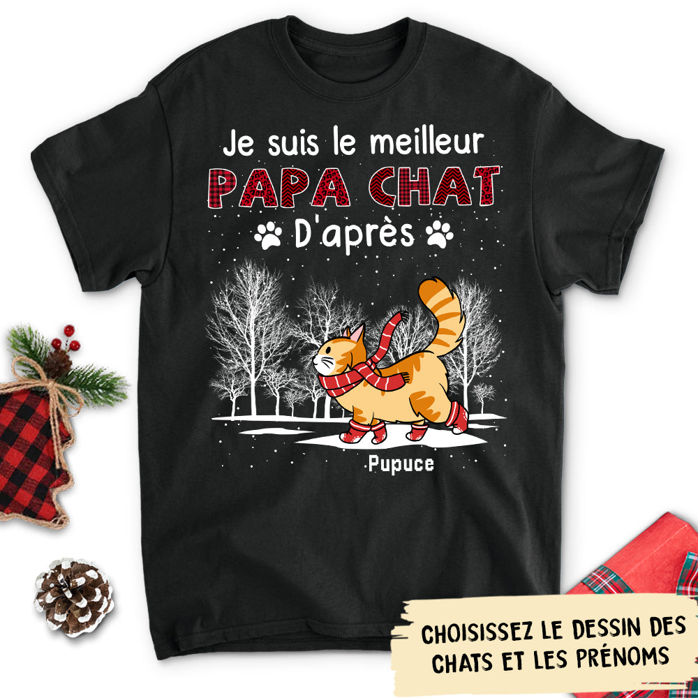 T-shirt Unisex Personnalisé - La Meilleure Maman Ou Papa Chat De Noël - Version 2