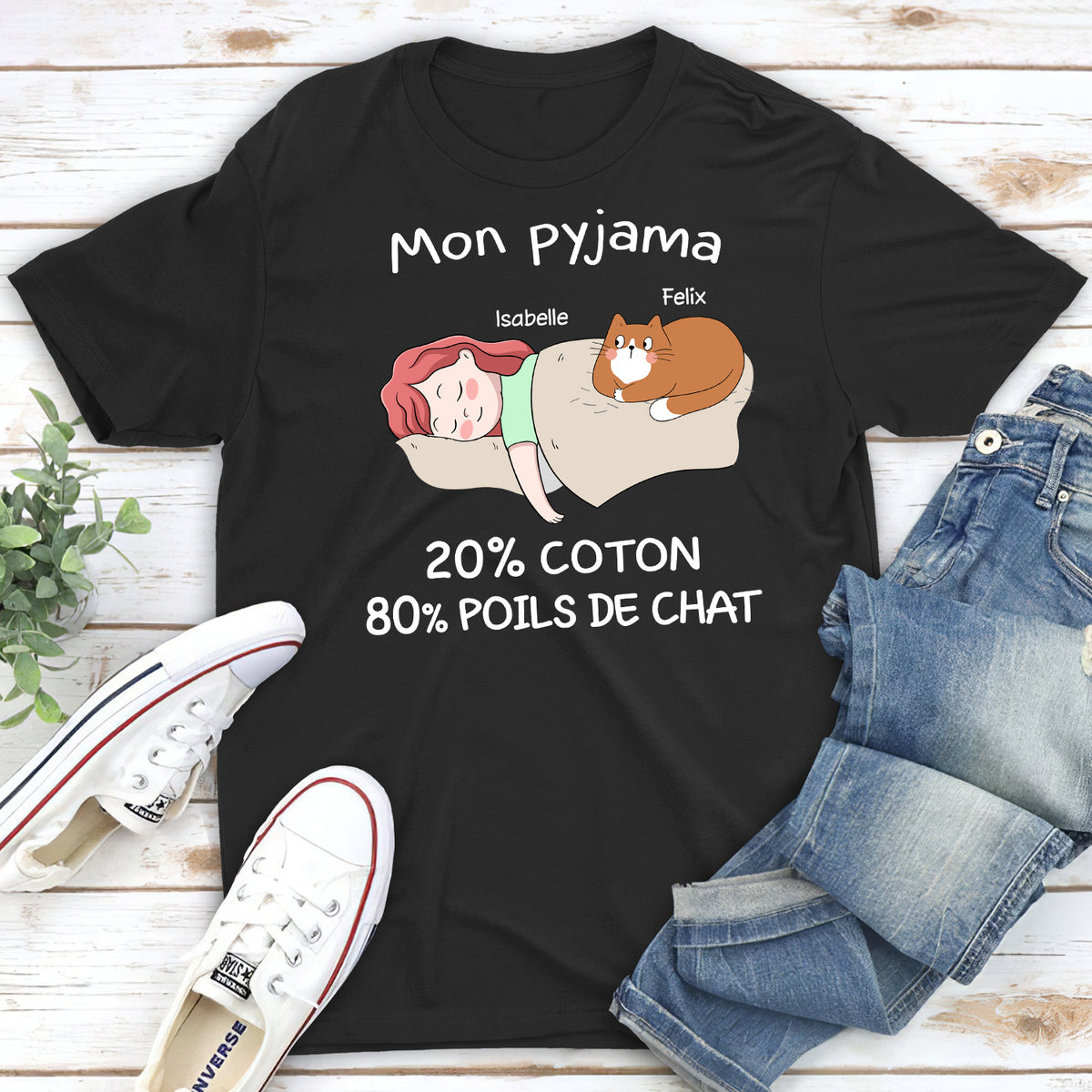 T-shirt Unisex Personnalisé - Mon Pyjama: 80% De Poils De Chat 2