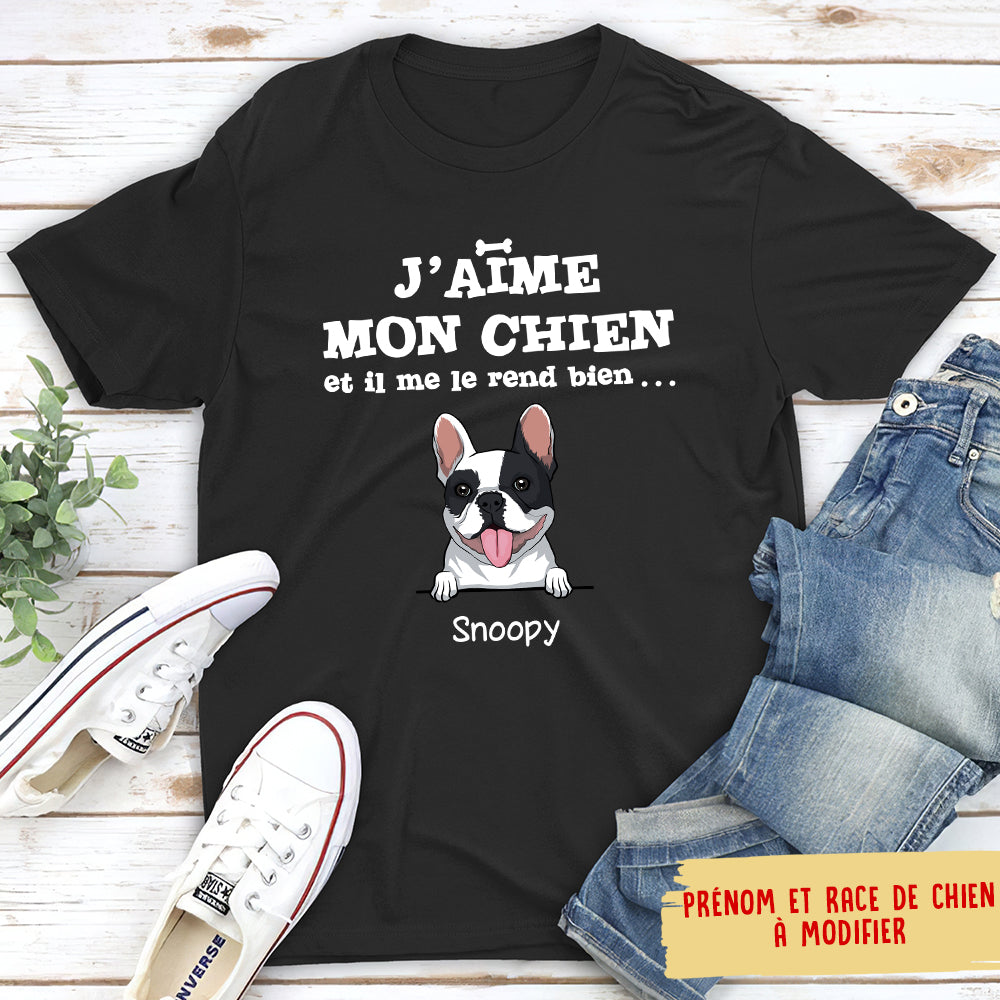 T-shirt Unisex Personnalisé - J‘Aime Mon Chien