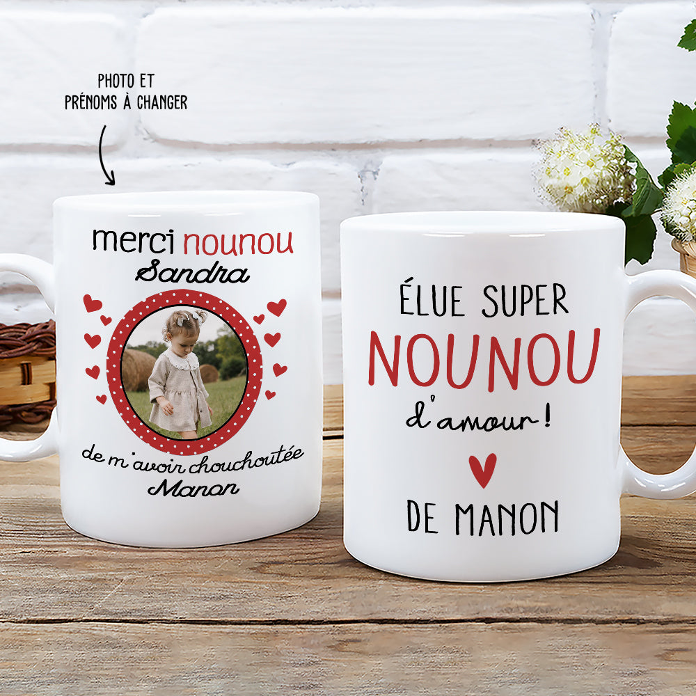 Mug Personnalisé - Élue Nounou D'Amour - TESCADEAUX