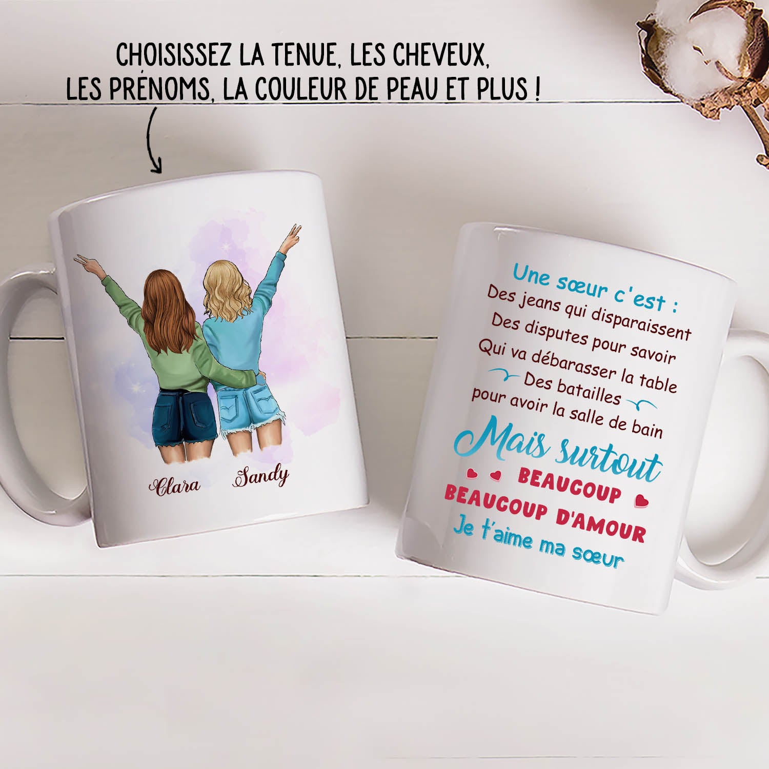 Mug Personnalisé - Petite Sœur Vs Grande Sœur - TESCADEAUX