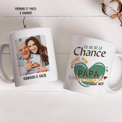 Mug Photo Personnalisé - Tu As De La Chance D‘Être Mon Papa