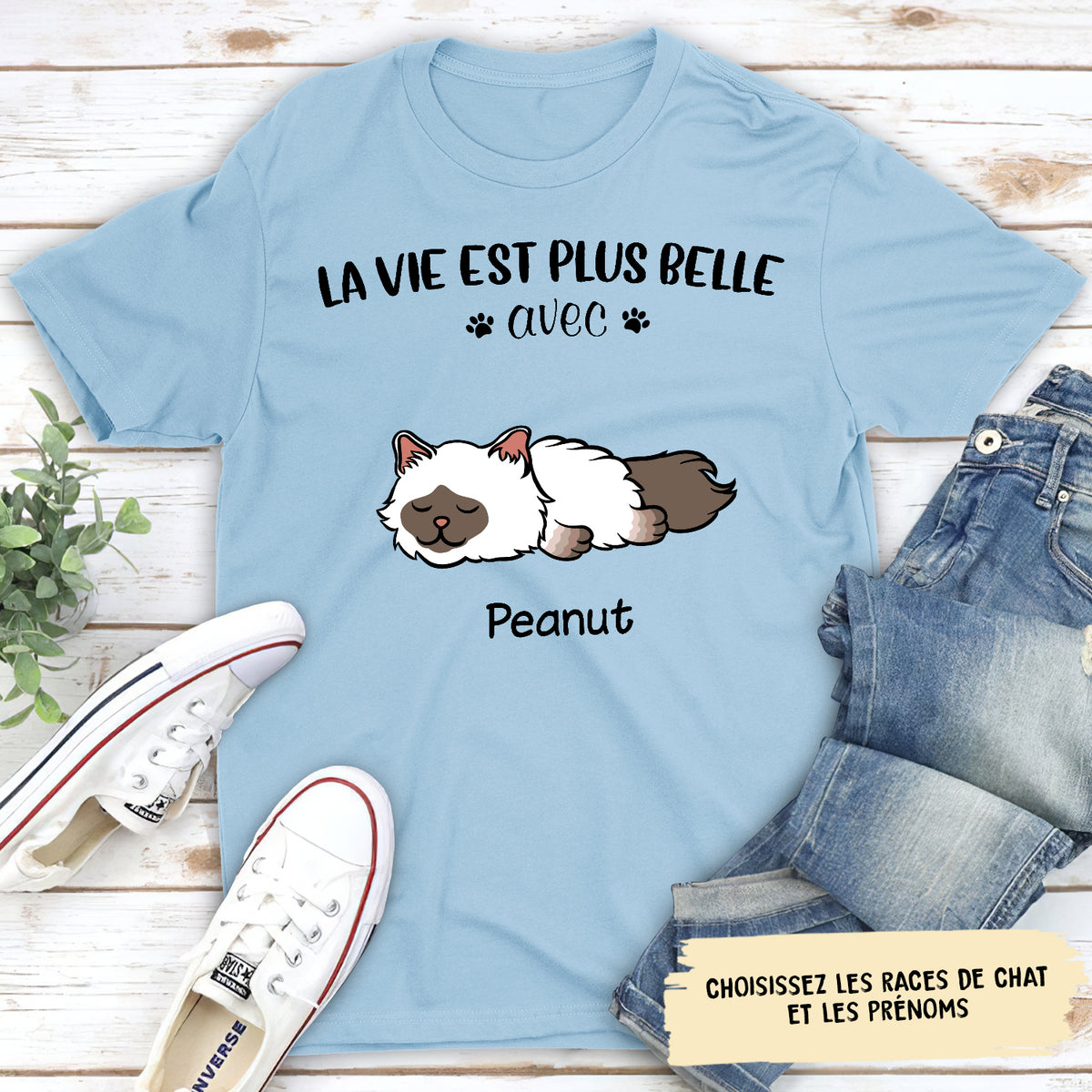 T-shirt Unisex Personnalisé - Chat - La Vie Est Plus Belle