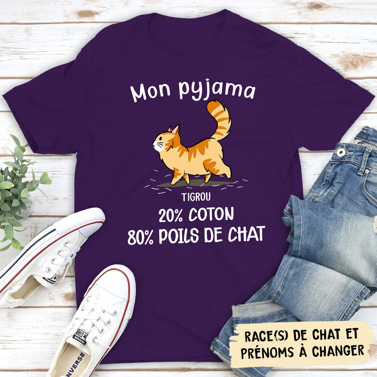 T-shirt Unisex Personnalisé - Mon Pyjama: 80% De Poils De Chat