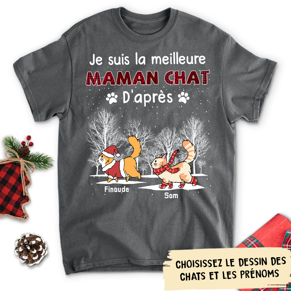 T-shirt Unisex Personnalisé - La Meilleure Maman Ou Papa Chat De Noël - Version 2