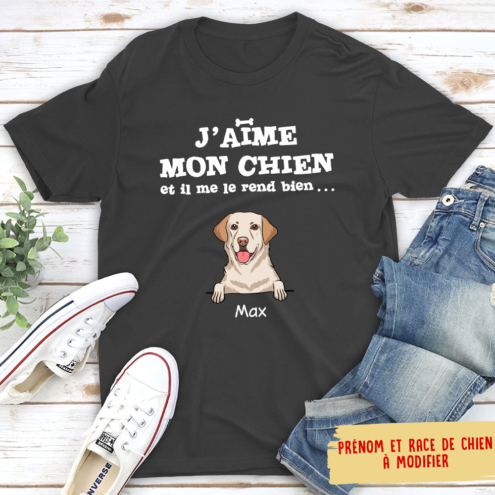 T-shirt Unisex Personnalisé - J‘Aime Mon Chien