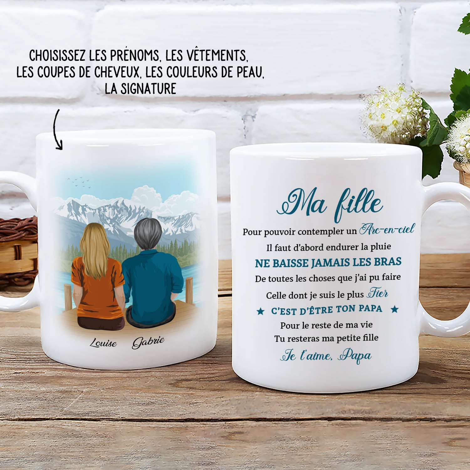 Mug Personnalisé - Papa Fille - Arc En Ciel