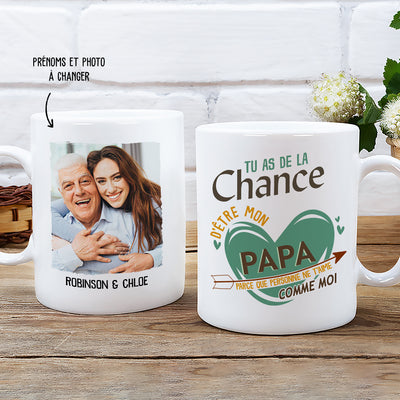 Mug Photo Personnalisé - Tu As De La Chance D‘Être Mon Papa