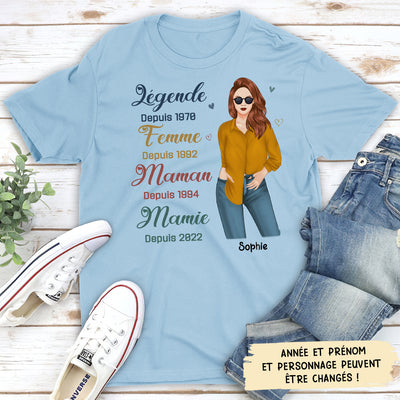 T-shirt Unisex Personnalisé - Légende Maman Mamie