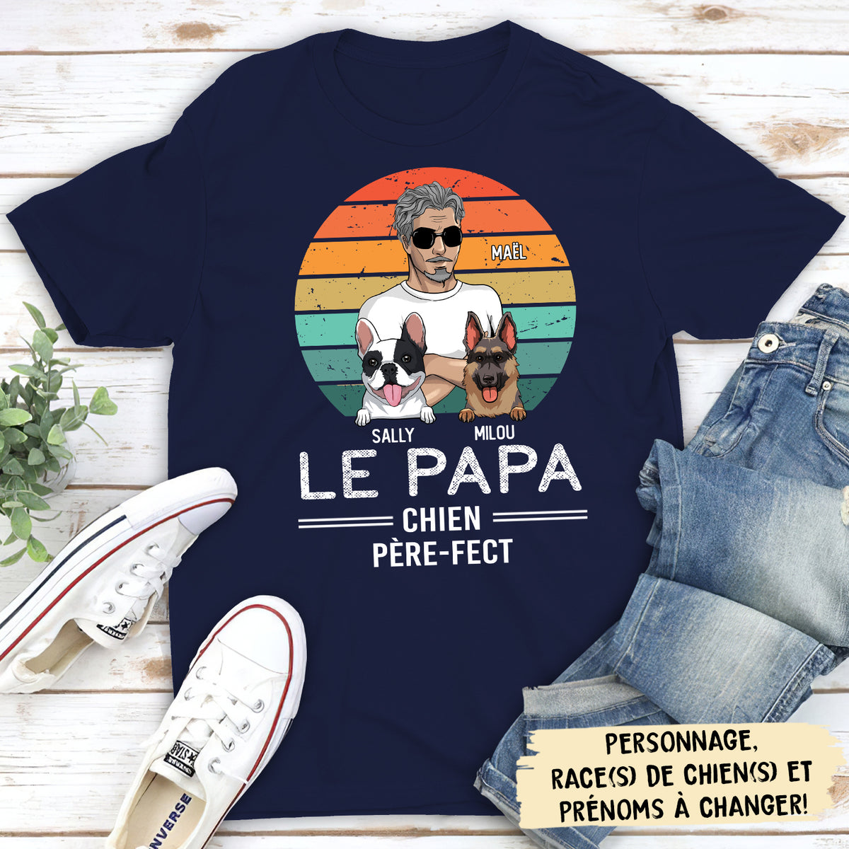 T-shirt Unisex Personnalisé - Papa Chien Père-Fect Maman Chien Mère-Veilleuse