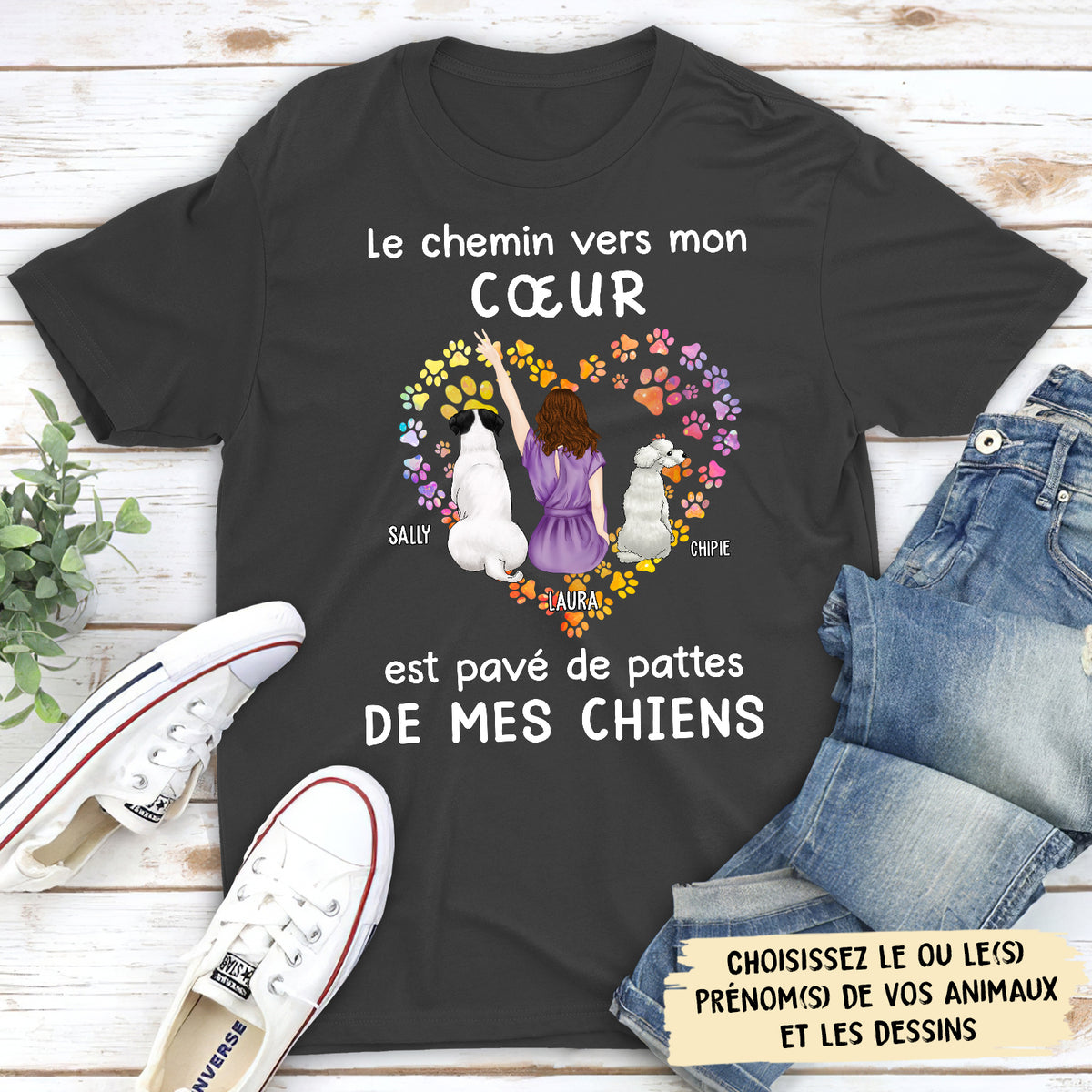 T-shirt Unisex Personnalisé - Le Chemin Vers Mon Coeur Coloré Par Des Pattes De Mon Chien