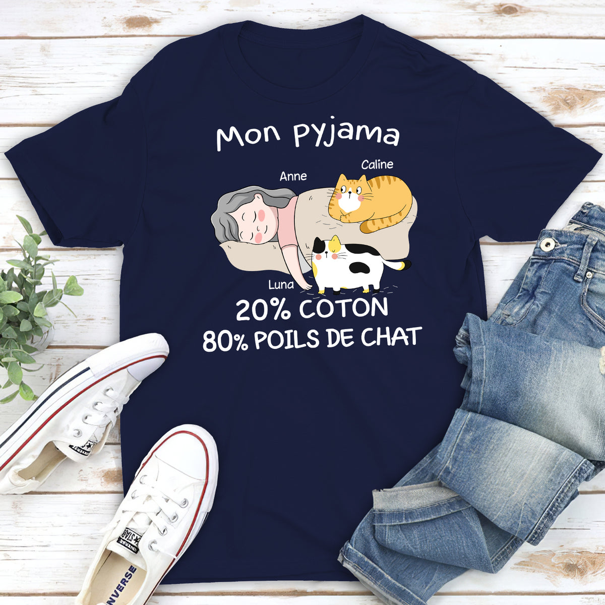 T-shirt Unisex Personnalisé - Mon Pyjama: 80% De Poils De Chat 2