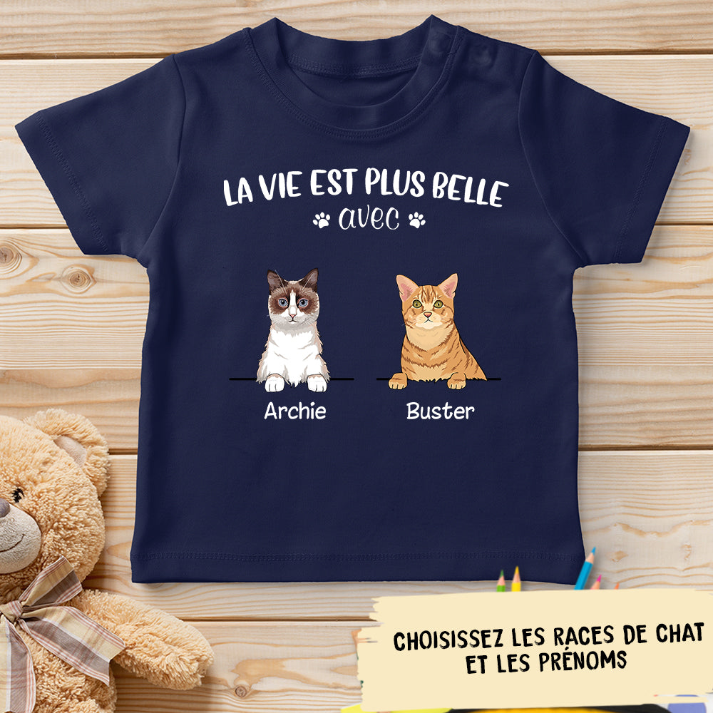 T-shirt Enfant Personnalisé - Chat - La Vie Est Plus Belle