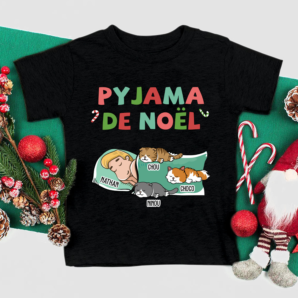 T-shirt Enfant Personnalisé - Pyjama De Noël - Version Chat