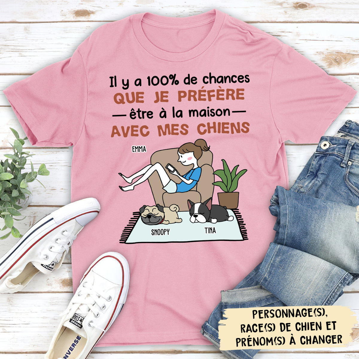 T-shirt Unisex Personnalisé - Il Y A 100% De Chances - Chien