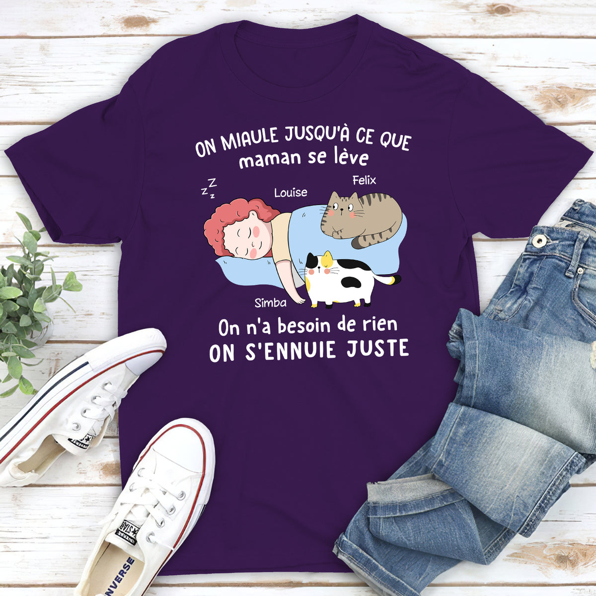 T-shirt Unisex Personnalisé - Chat Miaule Jusqu‘à Ce Que Sa Maman Se Lève 2