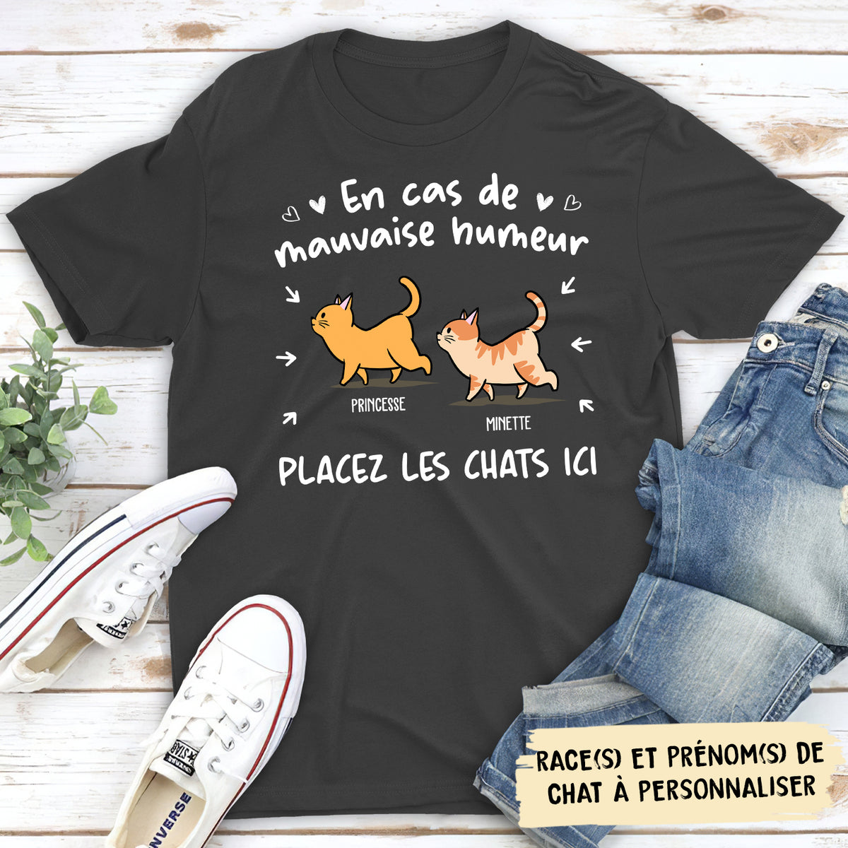 T-shirt Unisex Personnalisé - En Cas De Mauvaise Humeur, Placez Le Chat Ici