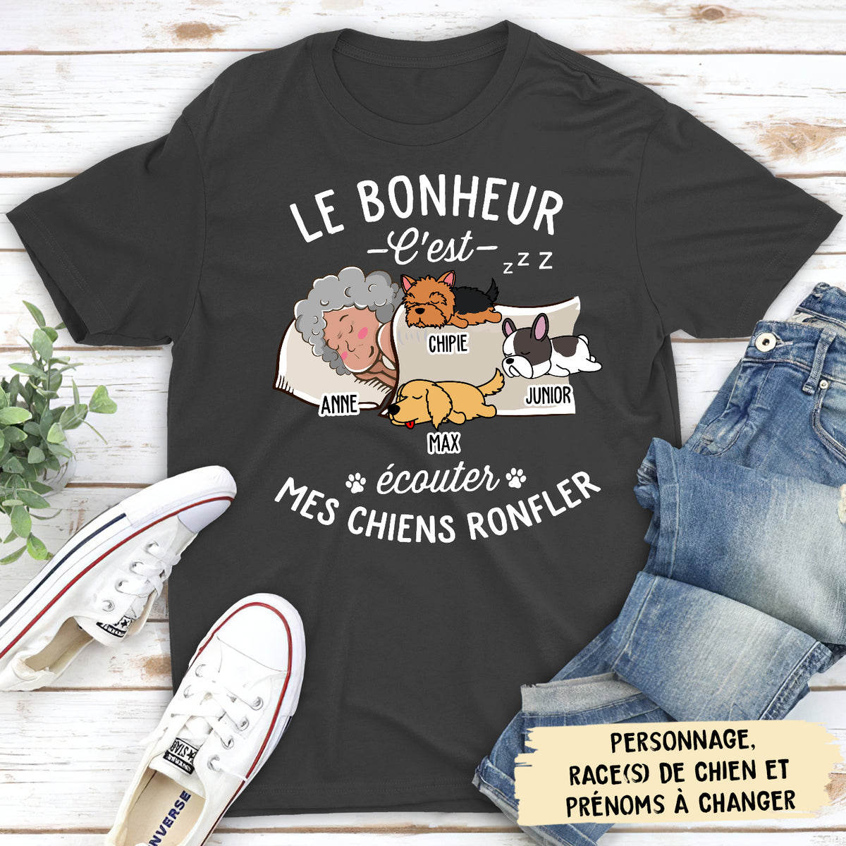 T-shirt Unisex Personnalisé - Le Bonheur, C‘Est Écouter Mon Chien Ronfler