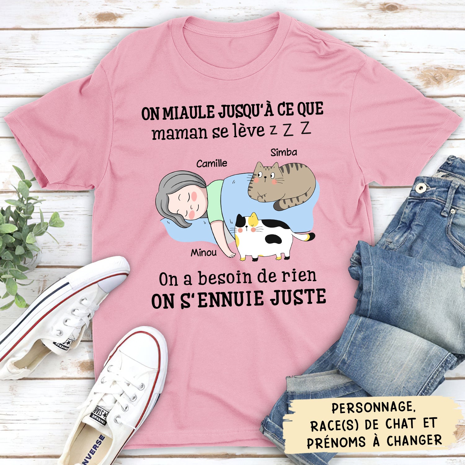 T-shirt Unisex Personnalisé - Chat Miaule Jusqu‘À Ce Que Sa Maman Se Lève