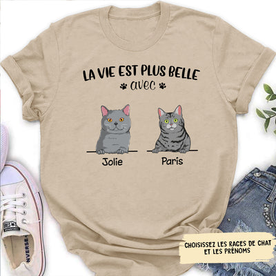 T-shirt Femme Personnalisé - Chat - La Vie Est Plus Belle