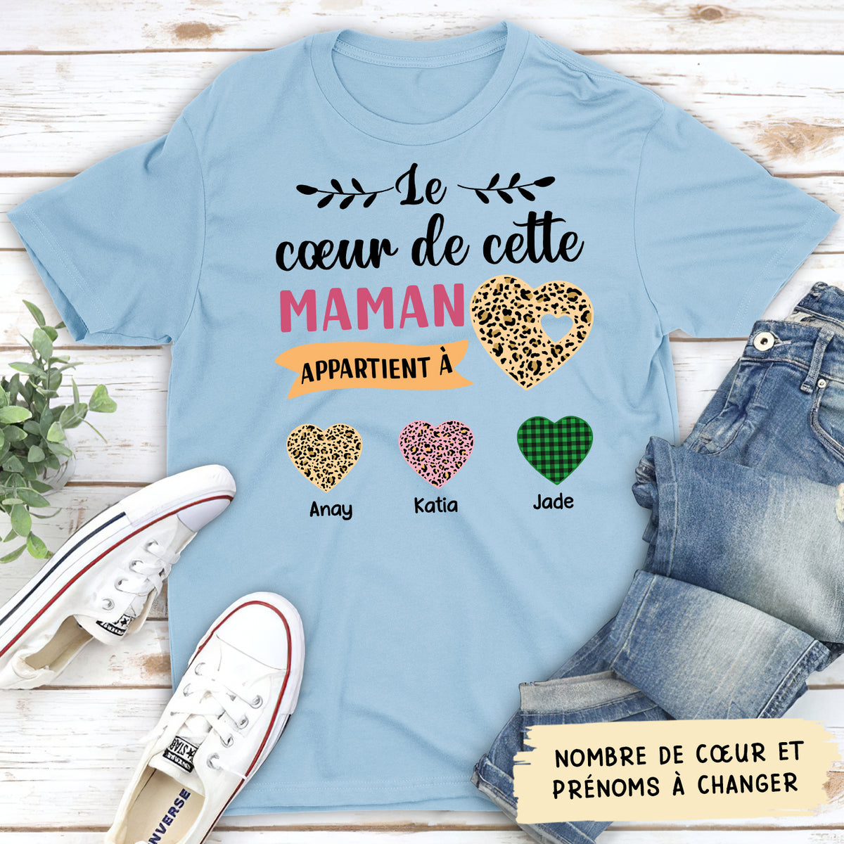 T-shirt Unisex Personnalisé - Cœur De Maman Appartient À Ses Enfants