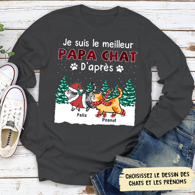 T-Shirt Personnalisé Manches Longues - La Meilleure Maman Ou Papa Chat De Noël