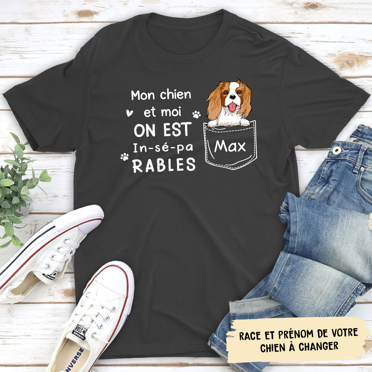 T-shirt Unisex Personnalisé - Mon Chien Et Moi, On Est Inséparable