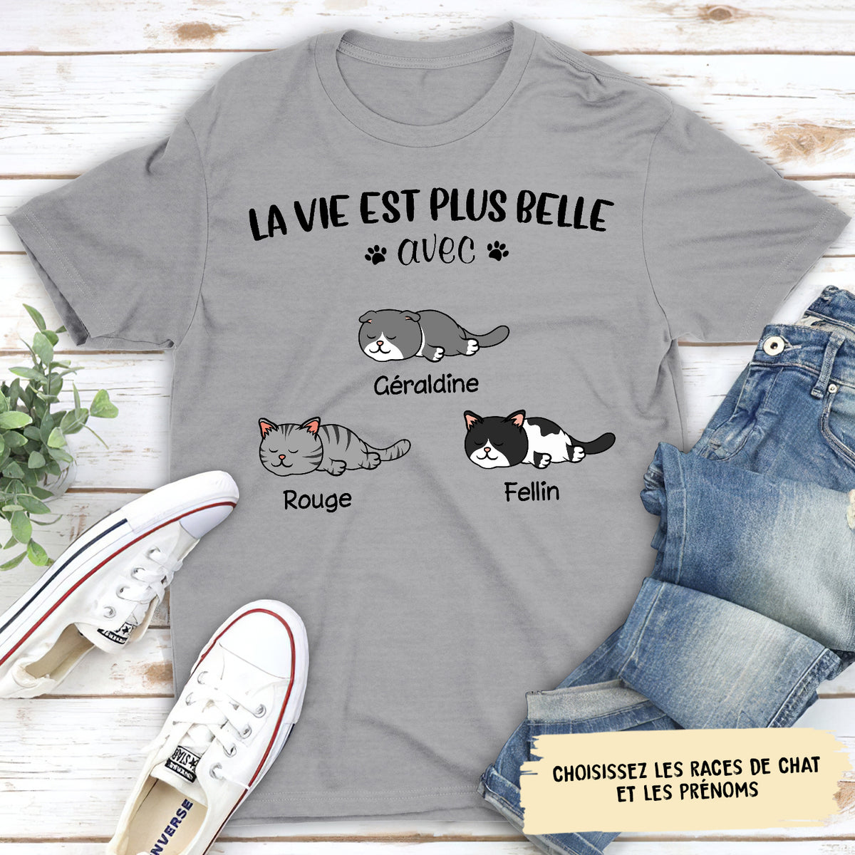 T-shirt Unisex Personnalisé - Chat - La Vie Est Plus Belle