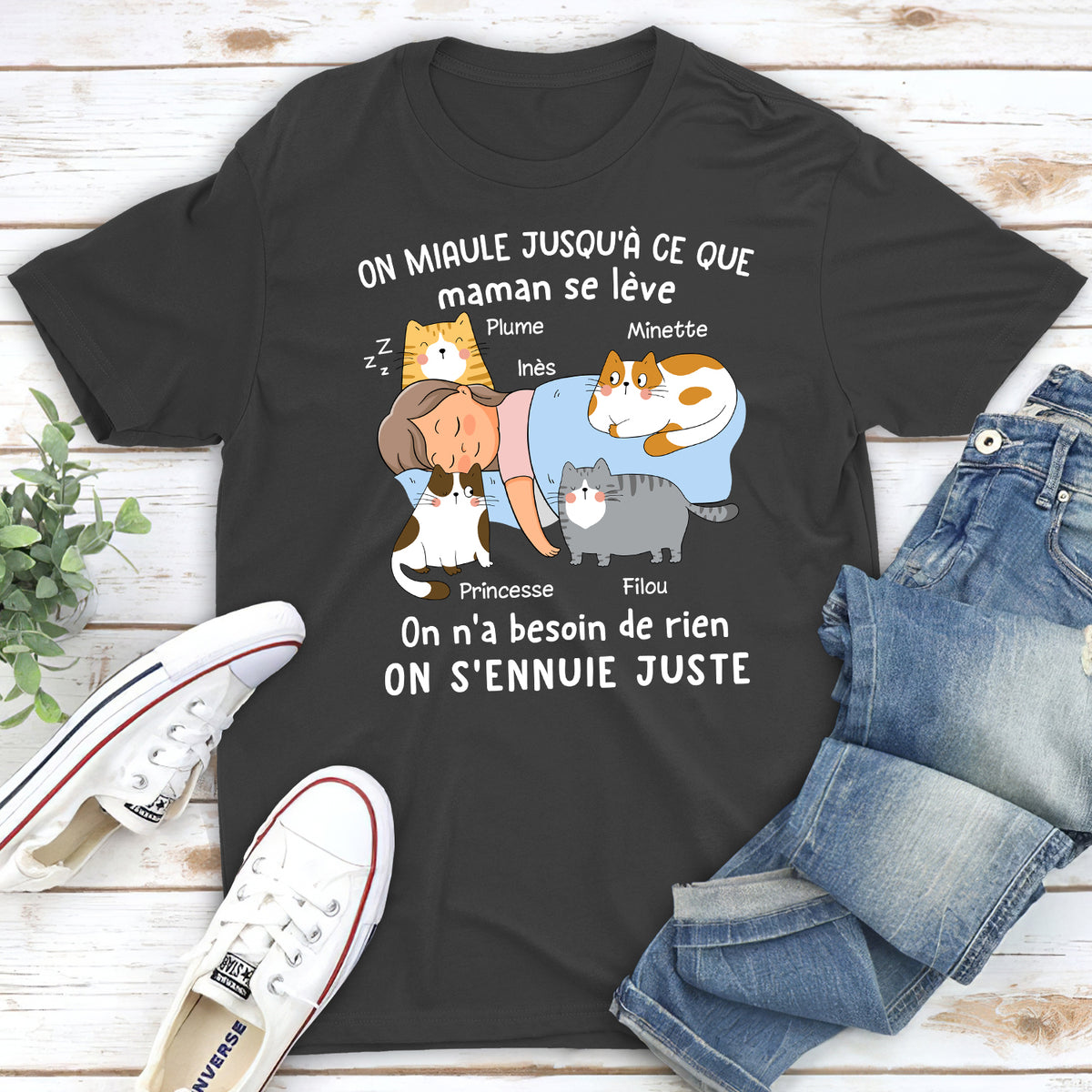 T-shirt Unisex Personnalisé - Chat Miaule Jusqu‘à Ce Que Sa Maman Se Lève 2