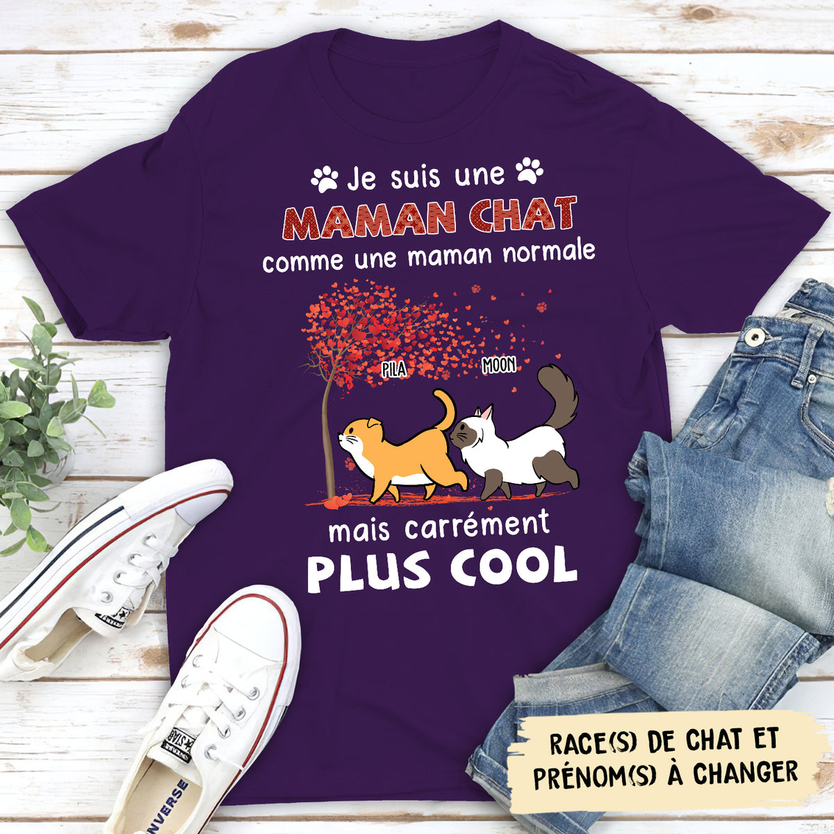 T-shirt Unisex Personnalisé - Maman/Papa Chat Plus Cool Que La Normale