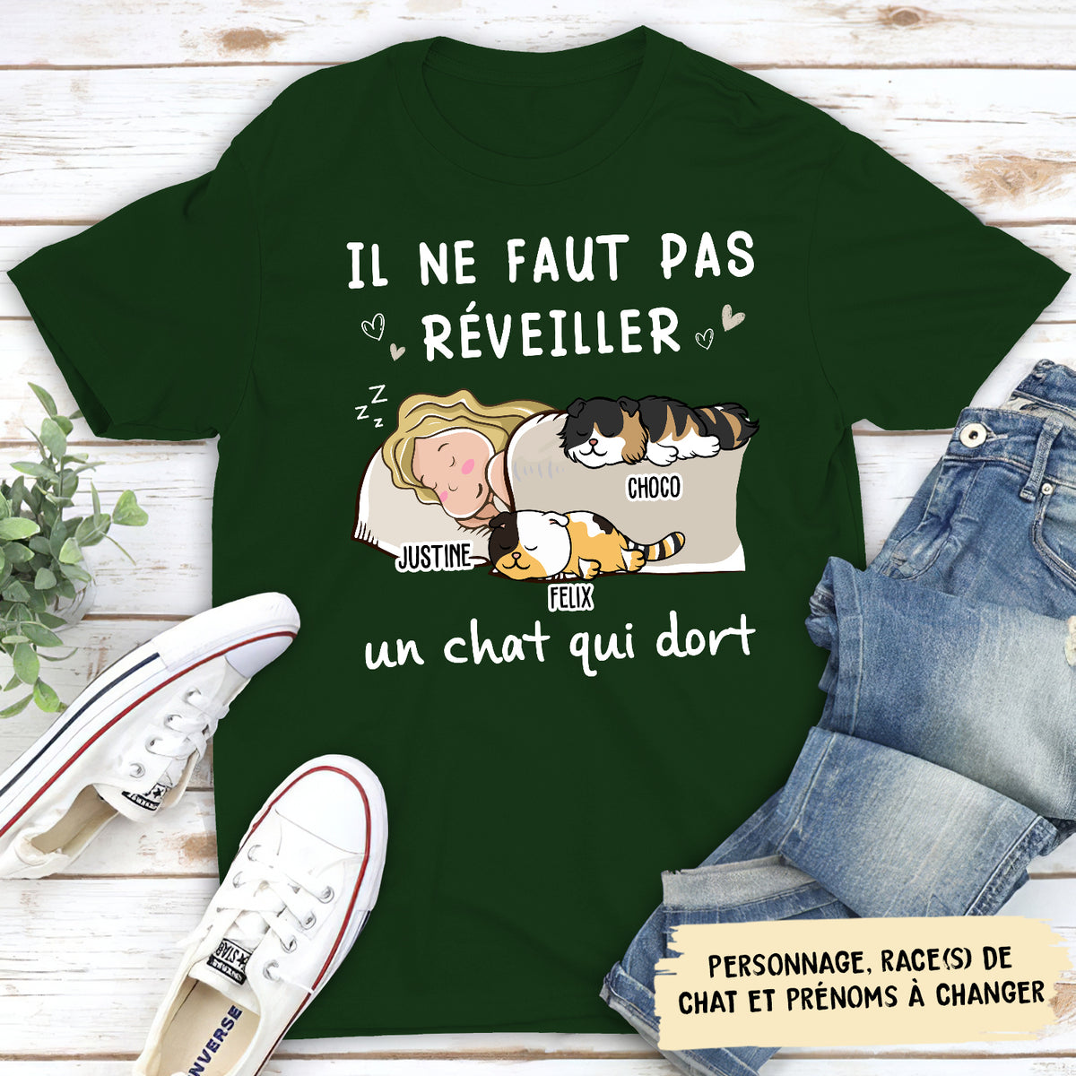 T-shirt Unisex Personnalisé - Il Ne Faut Pas Réveiller Un Chat Qui Dort