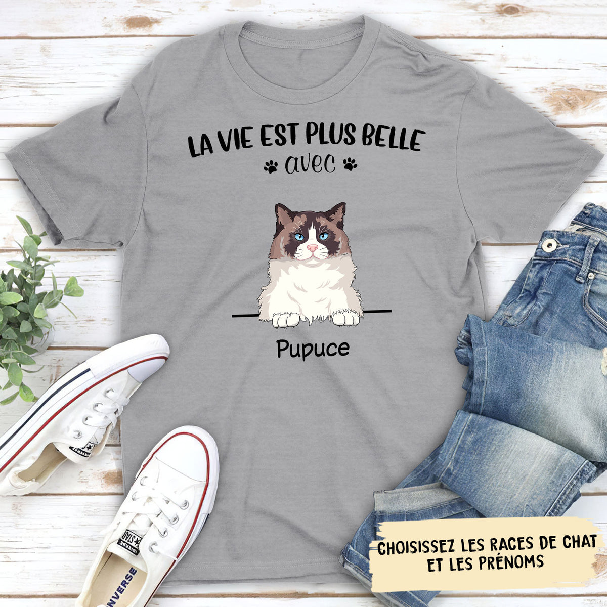 T-shirt Unisexe Personnalisé - Chat - La Vie Est Plus Belle
