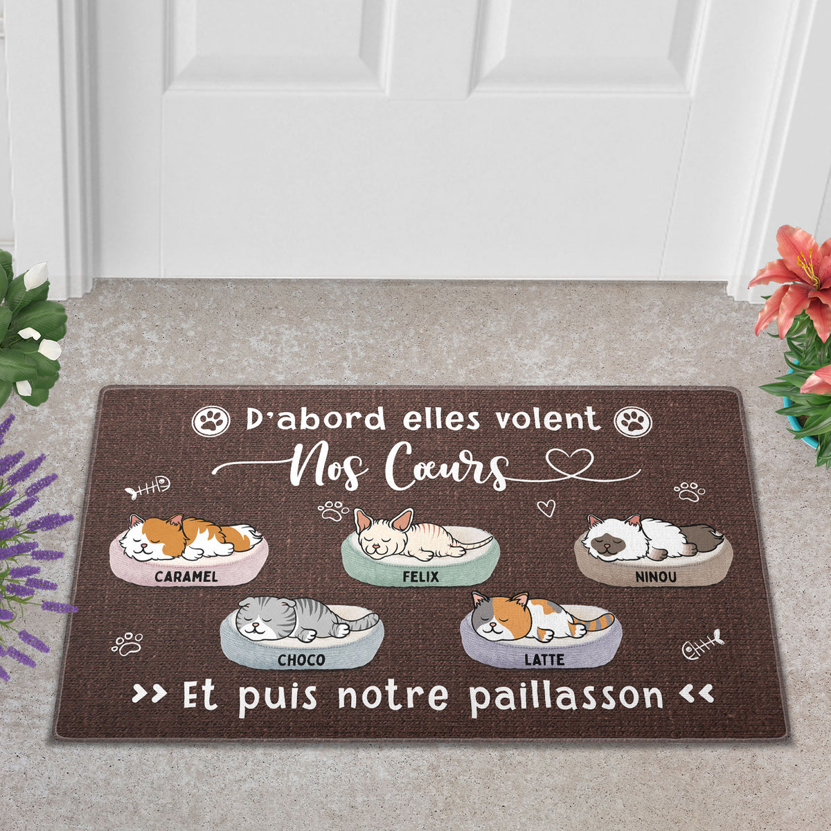 Paillasson Personnalisé - Le Chat Vole Mon Cœur Et Notre Paillasson