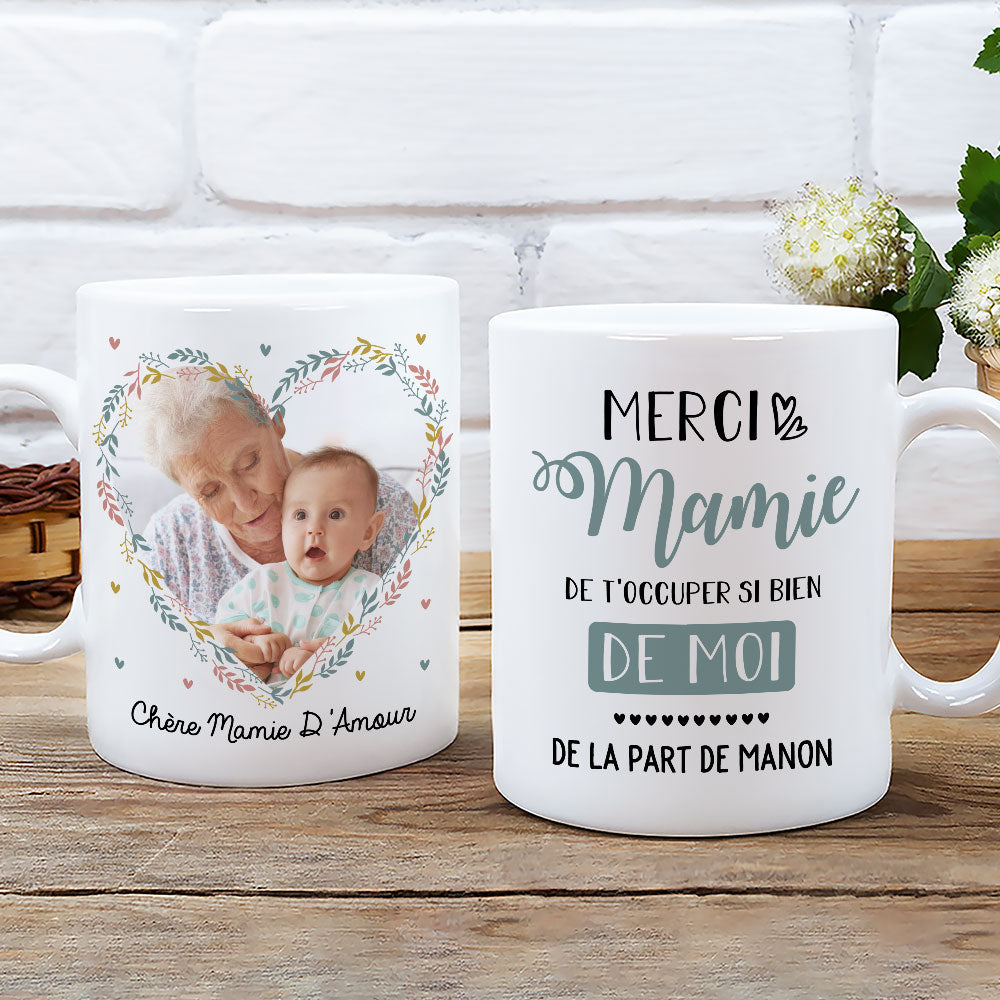 Mug Personnalisé - Merci Mamie De T'Occuper Si Bien De Moi - TESCADEAUX