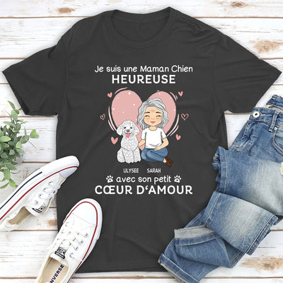 T-shirt Unisex Personnalisé - Maman Chien Et Ses Petits Cœurs D‘Amour